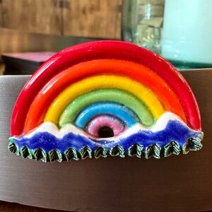 Vintage Ceramic Rainbow Mountains Brooch